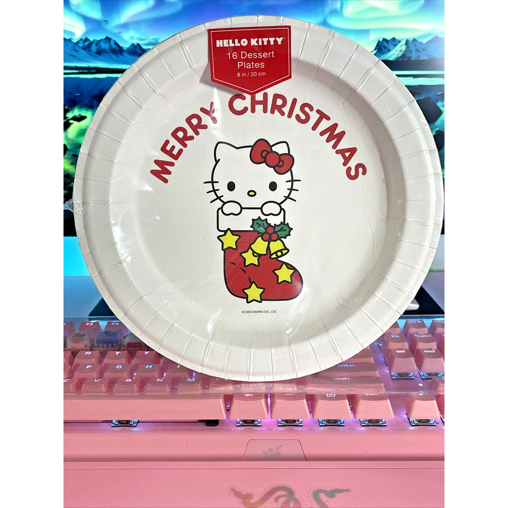 Sanrio Hello Kitty Christmas Plates 2023 White Merry Stocking 16 Paper Dessert